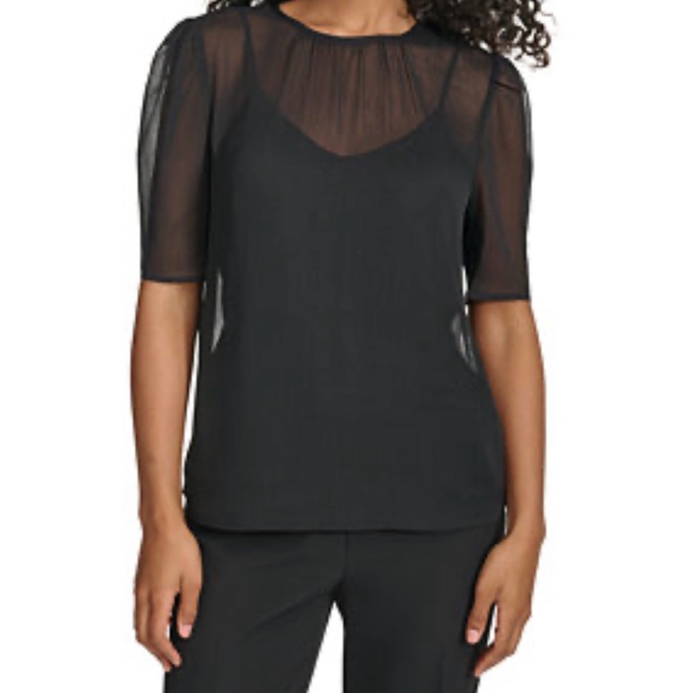 NWT Calvin Klein Black Sheer Blouse with tank